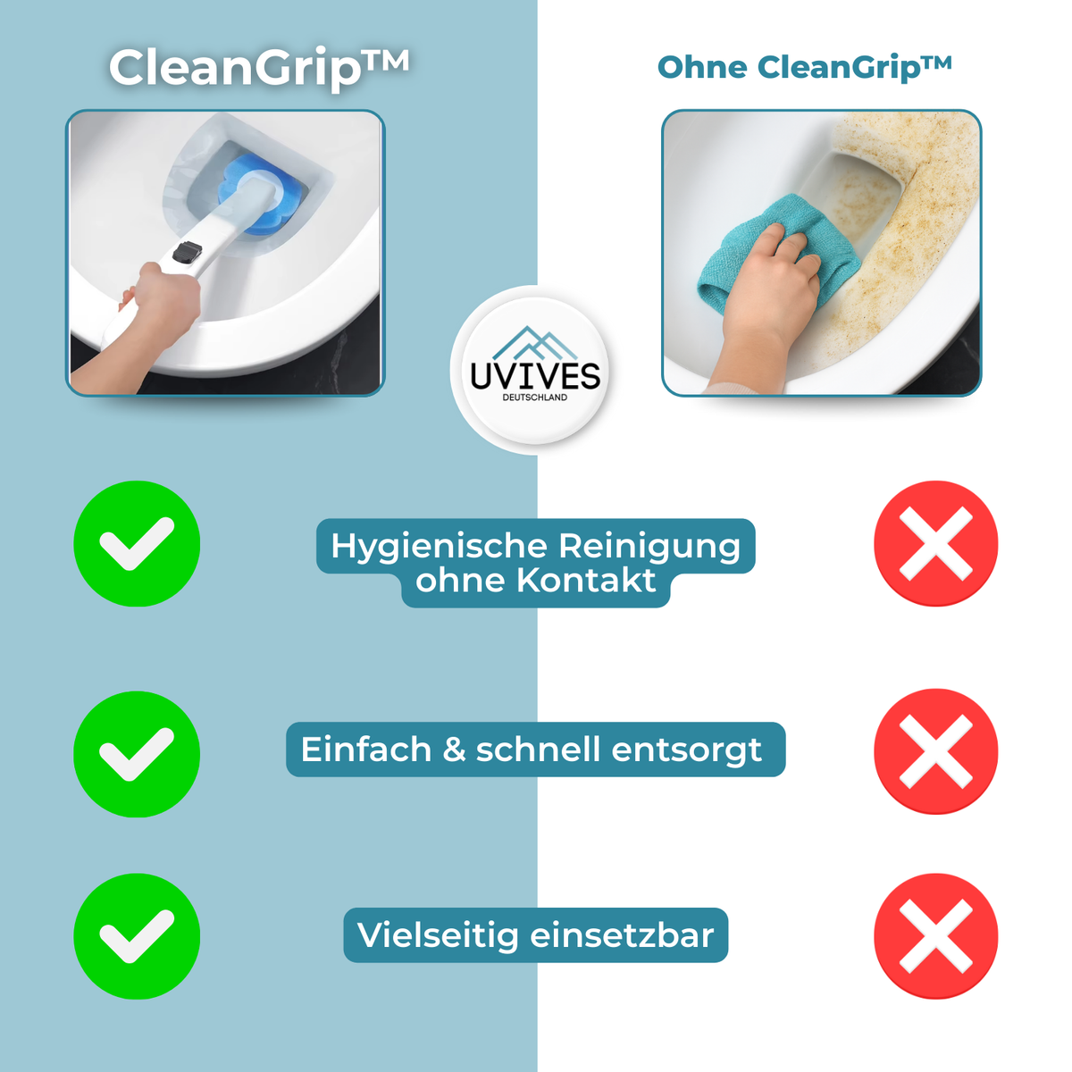 CleanGrip – Hygienically clean toilet without scrubbing