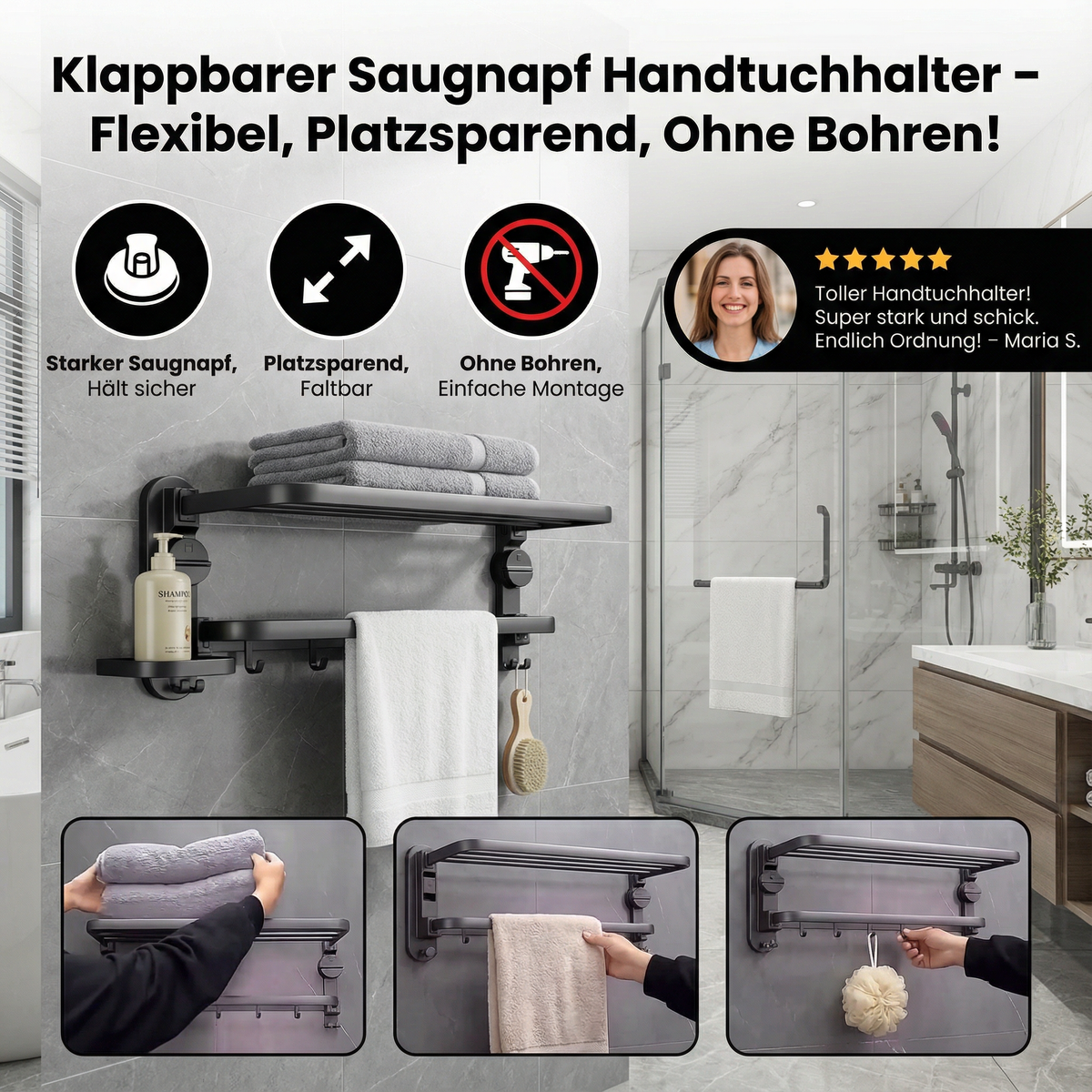 TidyBath - Instant Removal of Bathroom Clutter Without Drilling