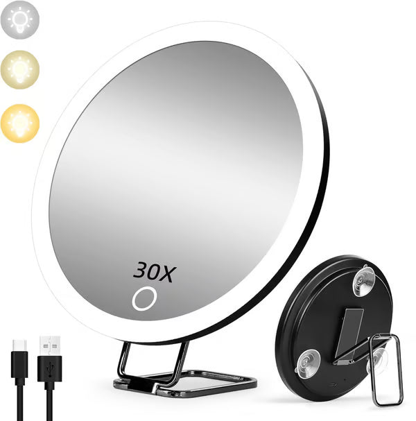 LumiVue Pro – The Rechargeable 30X Makeup Mirror with LED Lighting